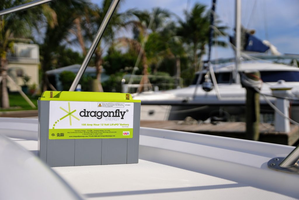 Dragonfly Energy lithium battery on a boat