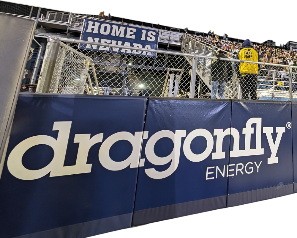 Dragonfly Energy logo at UNR footblall field